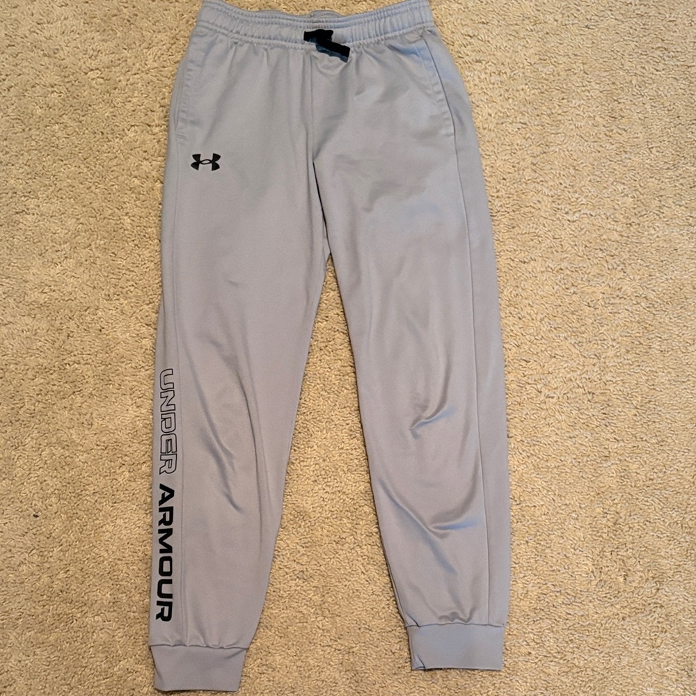 Under Armour Kids Light Gray Jogger Sweatpants with Black Logo